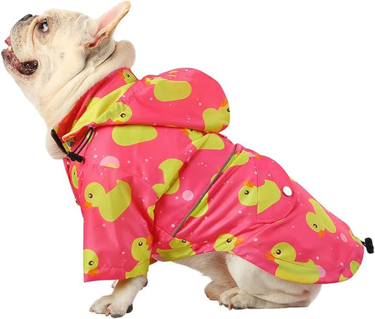 HDE Dog Raincoat Poncho Double Layer Zip Rain Jacket with Removable Hood, Leash Hole for Small to 3XL Dogs and Puppies Ducks Pink - S