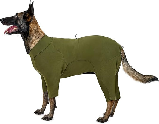 OneTigris Dog Pajamas - Breathable Modal Stretch Dog Clothes, Four-Legged Cold Weather Clothes, Anti-Shedding Suit Onesie with Back Locking Zipper and Adjustable Chest Drawcord