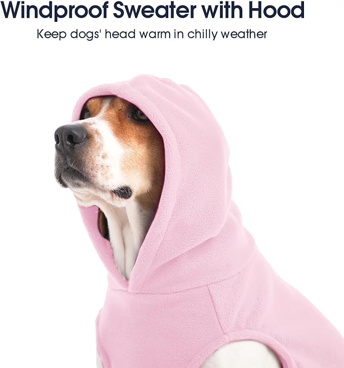 IECOii XXL Dog Hoodie for Large Dogs, Fleece Dog Sweatshirt for Large Breed Male Female Dogs,Pet Pouch Hoodie Winter Sweater Coat with Leash Hole, Warm & Lightweight Outfit for Pitbull, Pink, 2XL