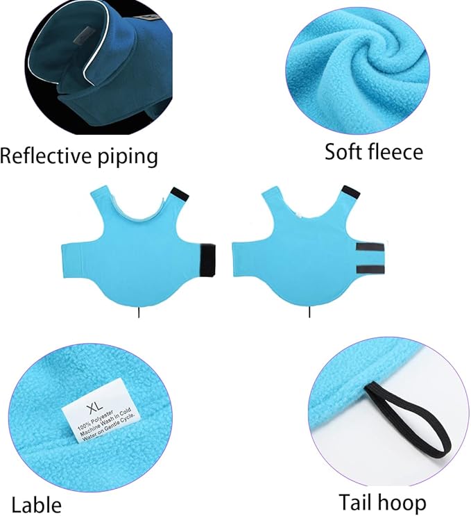 Fleece Dog Coat Pet Jacket Reflective for Cold Weather for Extra Large to Small Pets(Blue,M)