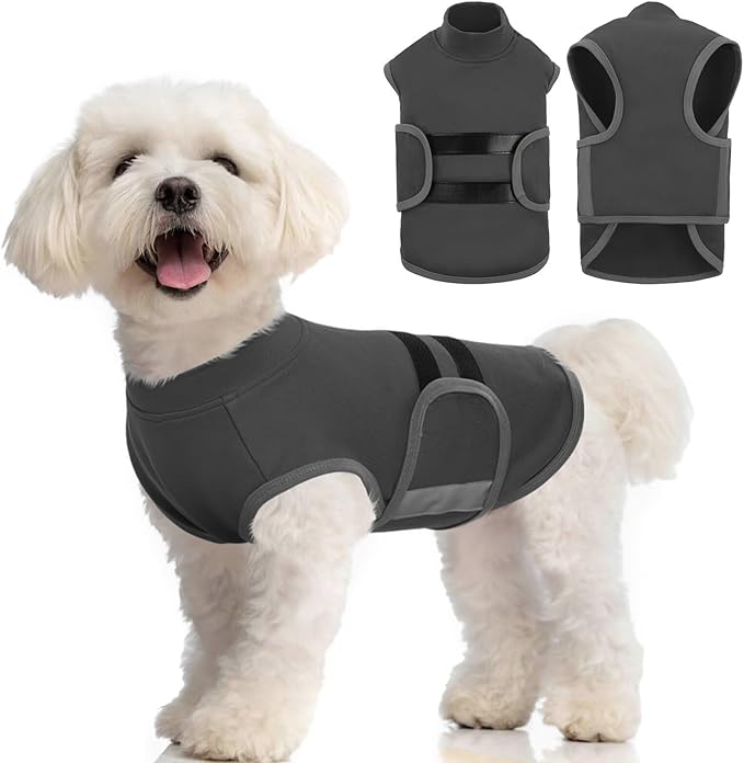 MIGOHI Dog Anxiety Relief Coat,Comfort Anxiety Vest for Dogs,Adjustable Dog Anxiety Calming Wrap for Fireworks,Thunderstorm,Travel,Separation,Anxiety Jacket for Small Dogs,S,Gray