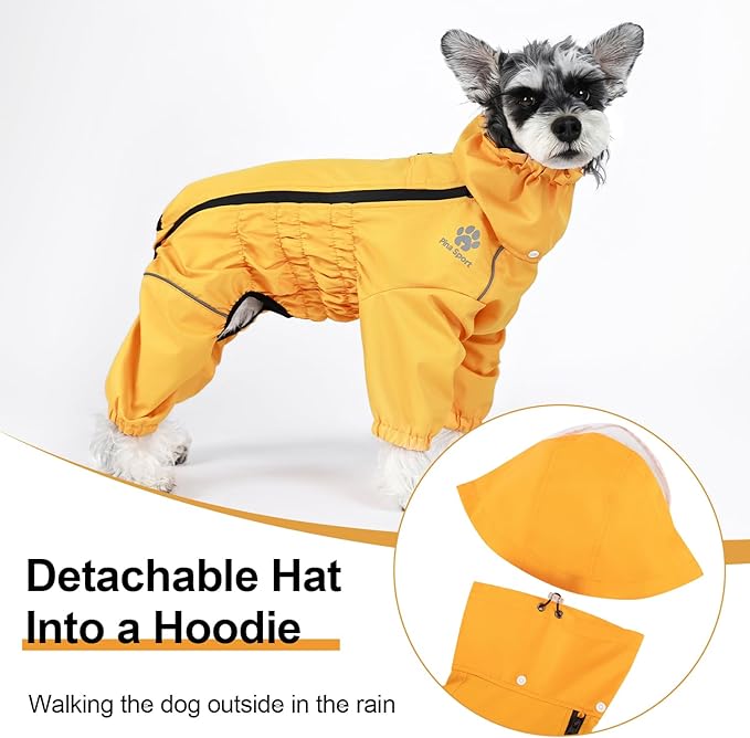 PINA Dog Raincoat, Waterproof Jacket with Hood and Pocket, Lightweight Dog Jacket with Leash Hole, Reflective Strap for Wet Weather, Full Wrap Design for Full Protection