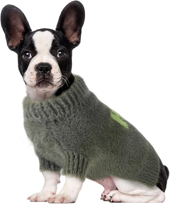 Small Dog Furry Pullover Sweater, Classic Turtleneck Dog Clothes for Cold Weather Cute Warm Pet Clothes for Chihuahua, Bulldog, Dachshund, Pug Green Medium