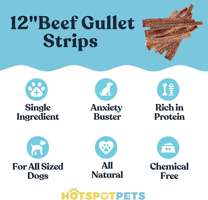 hotspot pets Beef Esophagus Dog Treats Grass Fed with No Added Hormone & Antibiotic All Natural Jerky Dog Treats - (12 Inch - 1 Pound Bag) Dog Chews Rich in Glucosamine & Chondroitin for Joint Health