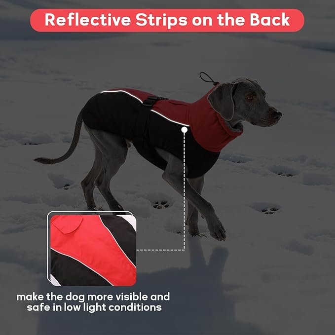 IDOMIK Dog Winter Coat, Reflective Waterproof Dog Jacket for Cold Weather, Warm Pet Coats for Small Medium Large Dogs, High Collar Doggy Fleece Snow Jacket, Winter Vest with Adjustable Buckle,M