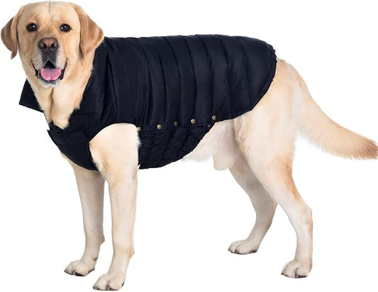 SPACE LION Dog Puffer Jacket, Down Winter Coat, Durable Outdoor Coat for Cold and Windy Conditions, Waterproof, Lightweight Jacket, Adjustable Fit for Small, Medium, Large Dogs(Onyx Black,28/4XL)
