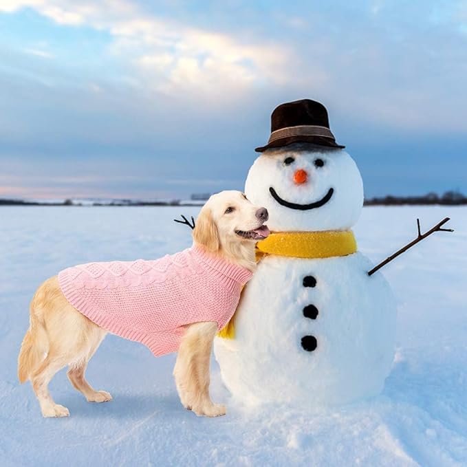 Mihachi Turtleneck Dog Sweater - Winter Coat Apparel Classic Cable Knit Clothes with Leash Hole for Cold Weather, Ideal Gift for Pet in New Year