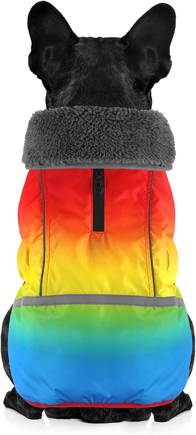 Dogcheer Warm Dog Coat, Waterproof Dog Winter Jacket Christmas Puppy Cold Weather Coats with Buckle, Reflective Adjustable Pet Snow Jacket for Small Medium Large Dogs - Gradient Red-Yellow, M