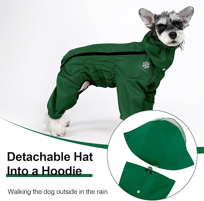 PINA Dog Raincoat, Waterproof Jacket with Hood, Lightweight Dog Jacket with Leash Hole, Poncho with Reflective Strap and Pocket for Wet Weather, Full Wrap Design for Full Protection