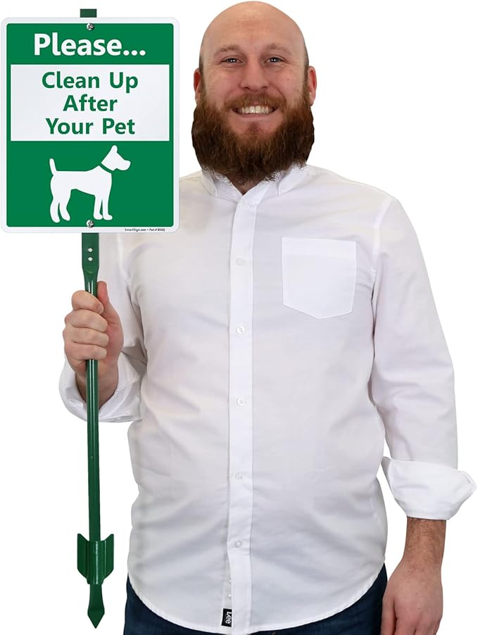 SmartSign Please Clean Up After Your Dog Sign, Dog Poop Signs for Yard 10 x 12 Inches Aluminum Sign With 3 Feet Stake