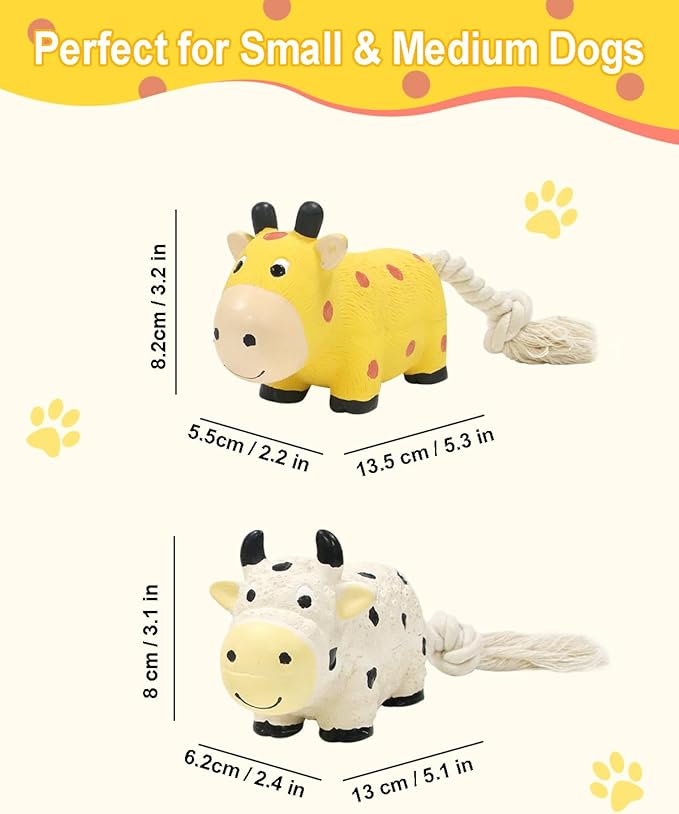 Dog Squeaky Toys Rope Toys Rubber Dog Chew Toy for Small & Medium Dogs for Boredom, Teeth Cleaning, Tug of War Toy (2 Pack)