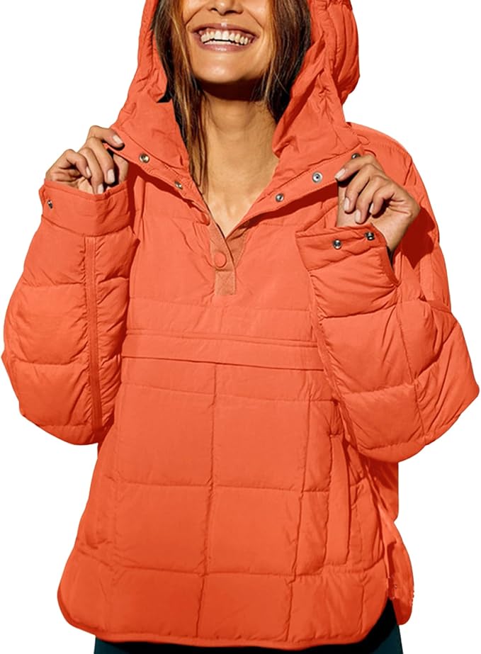 Womens Oversized Hooded Puffer Jacket Fall Winter Warm Quilted LightWeight Jacket Casual Fashion Solid Color Coat
