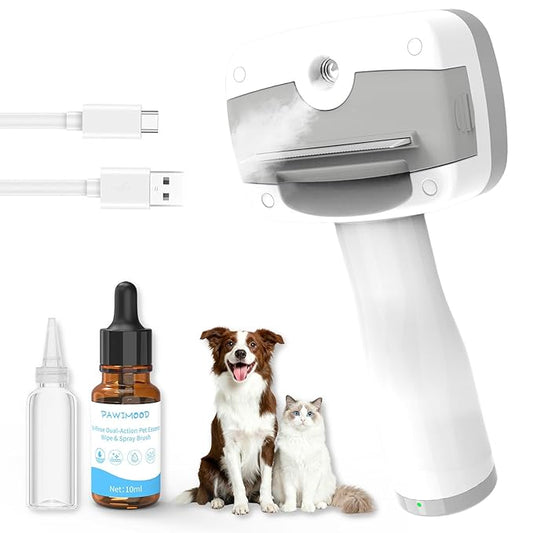 3 in 1 Pet Steam Brush for Dogs & Cats – Self Cleaning,Hair Removal Comb Steam for Thinning & Grooming for Long & Short Haired Pets, Includes Pet Essence