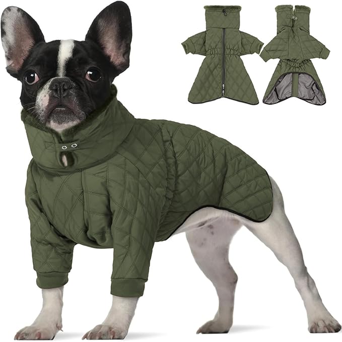 IDOMIK Dog Winter Coat for Medium Dogs, Warm Dog Winter Jacket with Fleece High Collar, Zippered Cold Weather Coats for Dogs, Waterproof Doggy Snow Jacket Clothes,Green,M