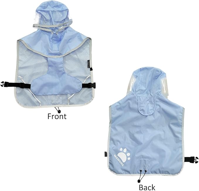 MAMORE Dog Raincoat Waterproof, Lightweight Adjustable Dog Rain Coat Hooded Poncho with Reflective Strip for Large Medium Small Dogs (Light Blue, Small)