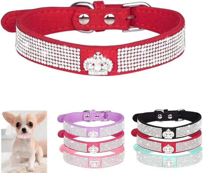 Serijoars Small Dog Collar with Rhinestone Crystal Diamond Colorful Bling Girl Puppy Cat Collars (M, Red4)