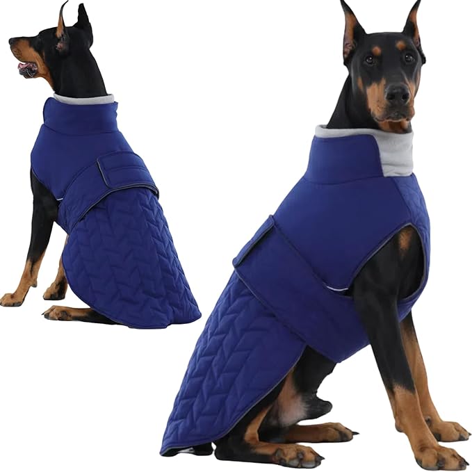Outdoor Classic Quilted Upgraded Dog Winter Coat, Waterproof & Ultra Warmth Coats for Extra Large Dogs, Easy On & Off Jacket Chest Adjustable, Thick Pet Clothes for Great Dane Doberman(Blue,3XL)