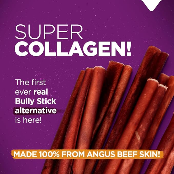 Natural Farm Odor-Free Super Collagen Dog Chews (6-Inch, 5-Pack) The First Ever Real Bull Sticks Alternative: 100% Natural Angus Hide Collagen Treats - More Protein, More Chew Time for All Dogs