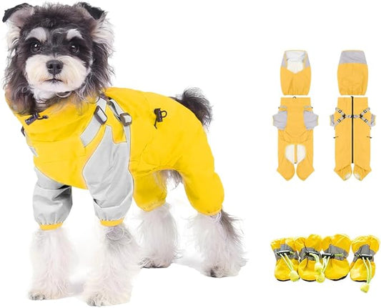 Waterproof Dog Raincoat with Windproof Design Adjustable Fit for Small Medium Large Dogs, Puppies Includes Anti-Slip Dog Shoes for Hardwood Floors and Water Protection, Light-Weight (XL)