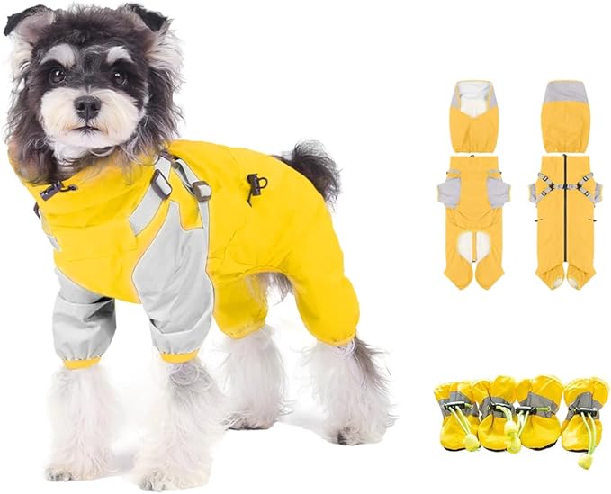 Waterproof Dog Raincoat with Windproof Design Adjustable Fit for Small Medium Large Dogs, Puppies Includes Anti-Slip Dog Shoes for Hardwood Floors and Water Protection, Light-Weight (M)