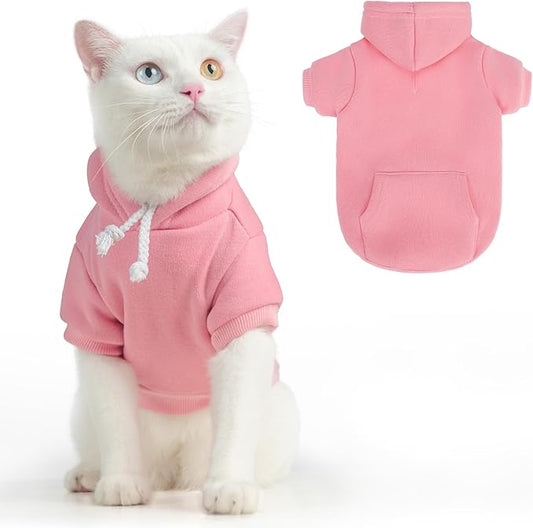 BEAUTYZOO Dog Hoodie & Cat Sweater for Small Dogs Puppy Girls Boys, Fleece Lined Warm Winter Fall Dog Clothes with Leash Hole and Pocket, Ultra-Soft Pet Jacket Coats Kitten Clothing, Pink M