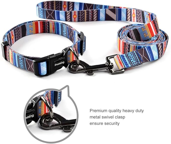 Ihoming Dog Collar and Leash Set for Daily Outdoor Walking Running Training, Splicing Design for Small Boys Girls Dogs Cats Pets, S-Up to 20LBS