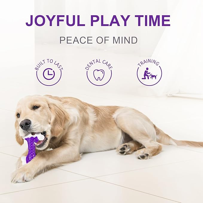 6-Pack Tough Dog Chew Toys for Aggressive Chewers Large Medium Breed Bacon Flavor, Bone Toy Dog, Nylon Heavy Duty Extreme Indestructible Teething Training