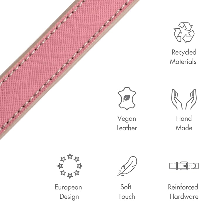 NINA WOOF Rio Vegan Leather Dog Collar - Padded Luxury Dog Collar with Adjustable Buckle - Collar for Dogs Small Dogs to Large Dogs (Medium, Pink)