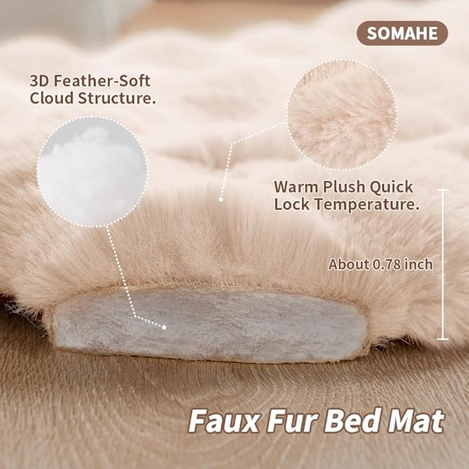 Cat Beds for Indoor Cats Faux Fur Pet Pad Mat Plush Kitten Bed with Non-Slip Bottom for Carriers/Couch Dog & Puppy Friendly 35 x 27 Inch X-Large White