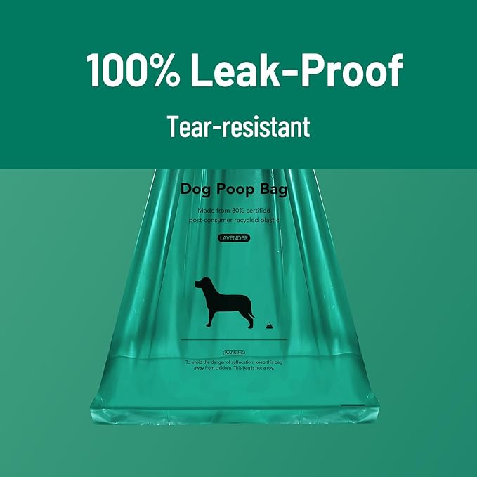 Extended Dog Poop Bags with Dispenser, 1000 Count, Pre-Separated, Lavender Scent, Eco-friendly Material, Extra Thick, 100% Leakproof, 8"x 15.6", Green