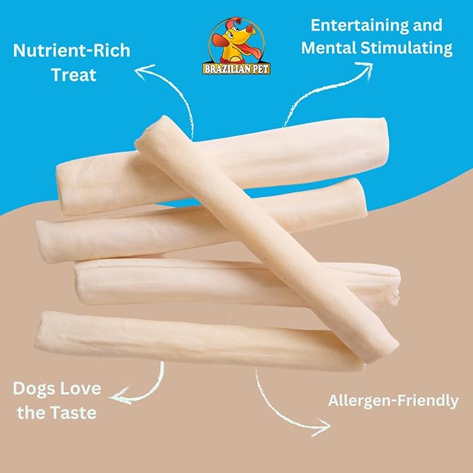 Brazilian Pet All Natural Treats Rawhide Retriever Beefhide Rolls Dog Chews Bones, Single Ingredient - Long Lasting Chew 10-11" (10 Count)