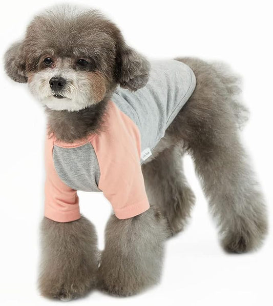 Dog Shirt for Small and Large Dogs Raglan Cotton T-Shirts Soft Breathable Dog Shirts pet Clothes Gray Series (Large, Gray/Peach)