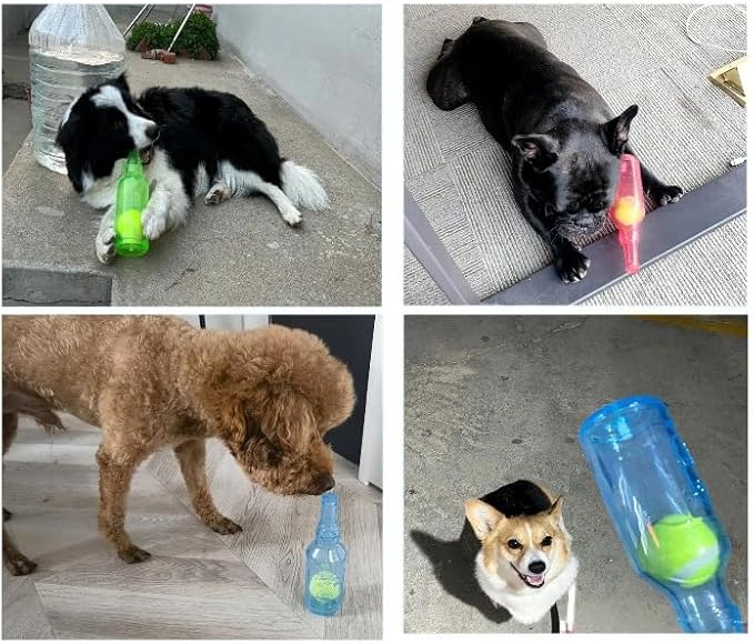 Wine Bottle Dog Toy, Fun Interactive Cute Squeaky Dog Toys with Tennis Ball Inside, Ideal for Large/Medium/Small Dogs to Fetch Games and Bonding Time, Not for Heavy Chewers, Large-Green