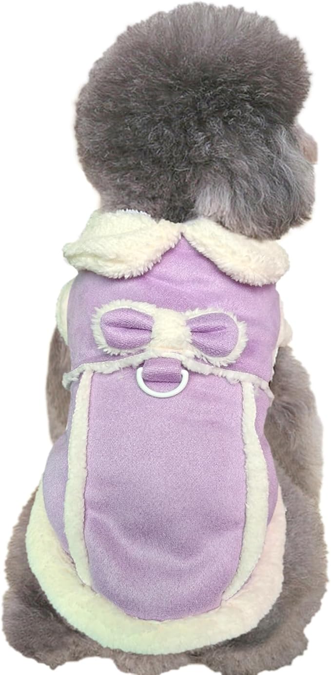 Jecikelon Bowtie Dog Cold Weather Coat Fleece Lining Warm Pet Puppy Turtleneck Dogs Winter Clothes for Small Dogs with D-Ring (Purple, X-Small)