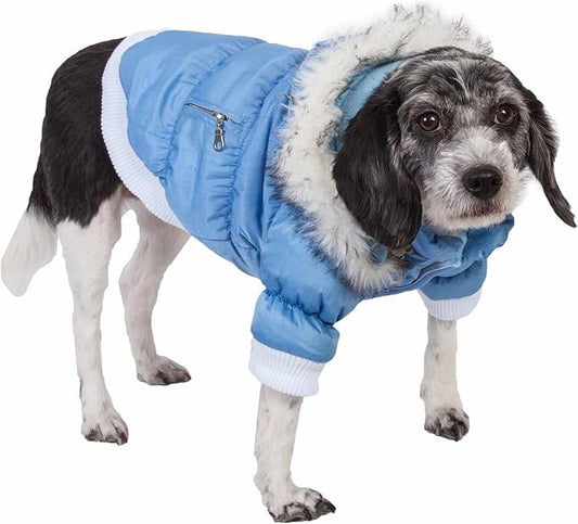 PET LIFE Classic Metallic Fashion Pet Dog Coat Jacket Parka w/ 3M Insulation and Removable Hood, Medium, Sky Blue