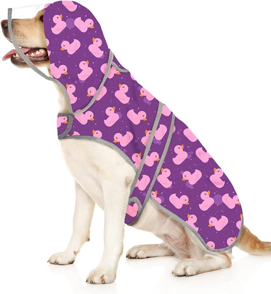 HDE Dog Raincoat with Clear Hood Rain Jacket Poncho for Small Medium Large Dogs Ducks Purple - XXL