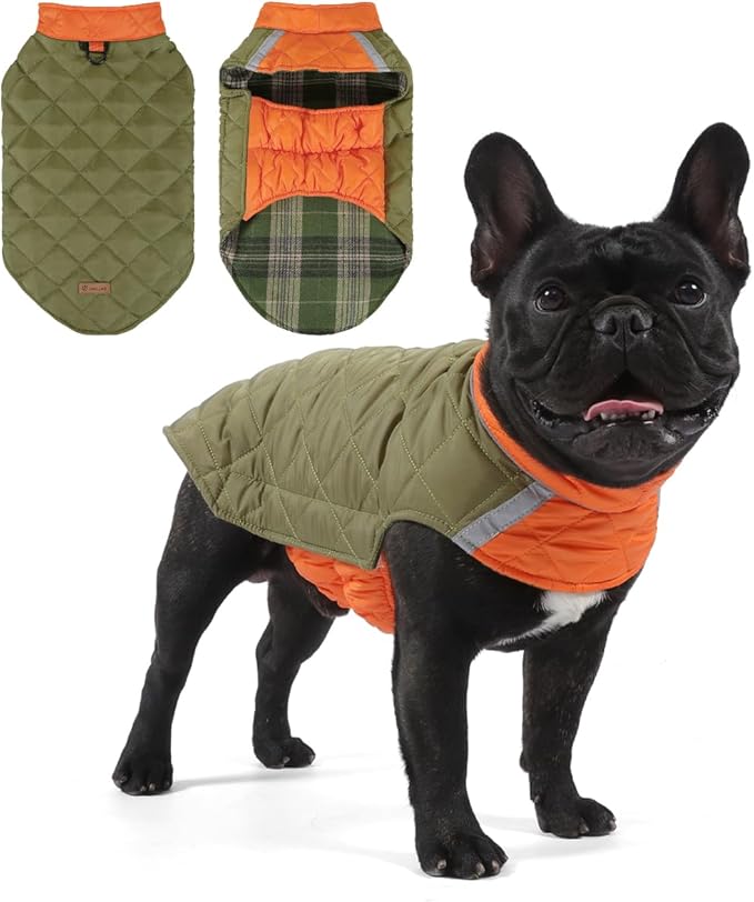 Reversible Waterproof Dog Coat - Adjustable Winter Jacket for Small to Large Breeds, Warm Cold Weather Apparel for Medium Dogs (Army Green & Orange, X-Large (Pack of 1))