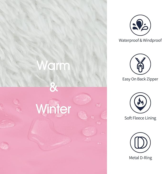 IECOii Dog Winter Jacket for Small Dogs, Waterproof Dog Coat with Harness Built in, Windproof Reflective Zip Up Fleece Jacket for Dogs, Puppy Thermal Warm Snowsuit for Cold Weather, Pink, S