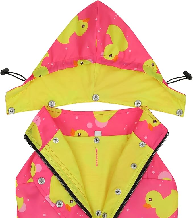HDE Dog Raincoat Poncho Double Layer Zip Rain Jacket with Removable Hood, Leash Hole for Small to 3XL Dogs and Puppies Ducks Pink - 3XL