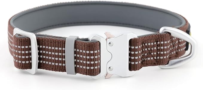 Plutus Pet Reflective Dog Collar with Aviation Aluminum Buckle, Neoprene Padded for Comfort, Lightweight, Heavy Duty Nylon Collar for Puppy Small Medium Large Dogs (Chocolate, M)