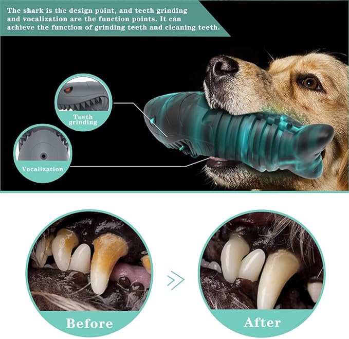 XIUNPR-6 Dog Chew Toy for Aggressive Chewer Squeak Dog Toys for Medium Large Dogs,Dog Toothbrush 100percent Natural Rubber Durable Toy with Unique Shark Design