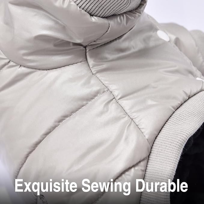 LESYPET Dog Coat for Small Dogs, Windproof Doggie Puffer Jacket with Leash Hole, Extra Warm Dog Jacket Winter Coat, Grey M