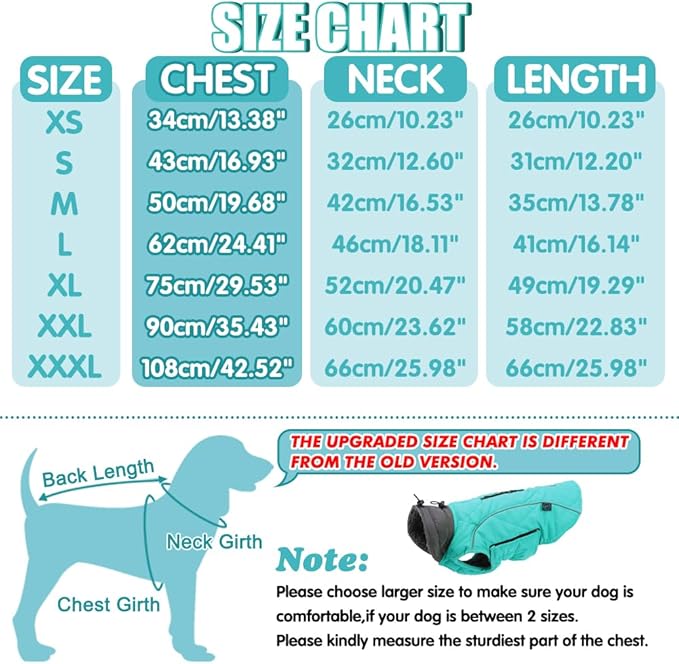 EMUST Winter Dog Coat for Medium Boys - Thick Clothes with Harness Hole for Cold Weather - Turquoise, M