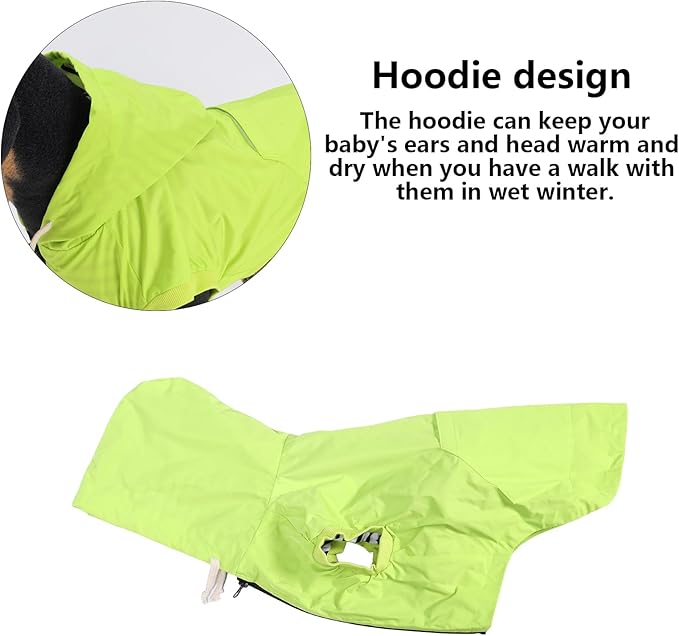 Dog Raincoat rain Jacket Dogs Waterproof fit for Small Medium Breeds Zipper Closure Pocket Storage in Cold Day - Light Green - XL