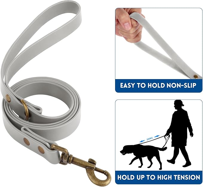 Wisedog Dog Collar and Leash Set, Waterproof Adjustable Puppy Collars with Cute Tag 6FT Dog Leash with Poop Bag for Small Medium Large Dogs (L(Collar:14"-22";Leash:5 ft), Grey)