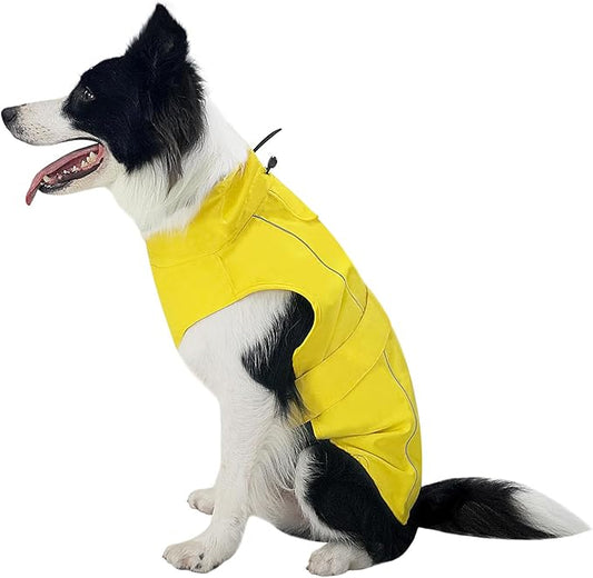 Waterproof Dog Raincoat, Adjustable Lightweight Dog Rain Jacket with Reflective Strip Leash Hole for Small Medium Large Dogs (Yellow, 3X-Large(77-94lb))
