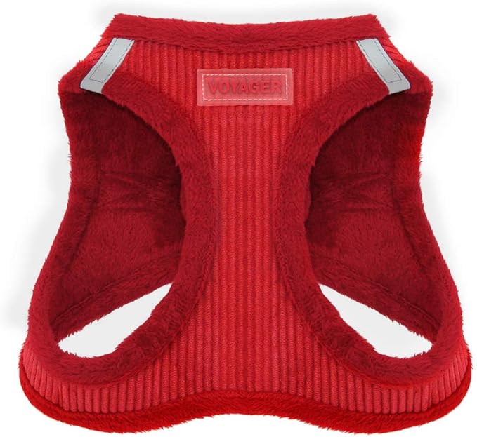 Voyager Step-In Plush Dog Harness – Soft Plush, Step In Vest Harness for Small and Medium Dogs by Best Pet Supplies - Harness (Red Corduroy), XS (Chest: 13 - 14.5")