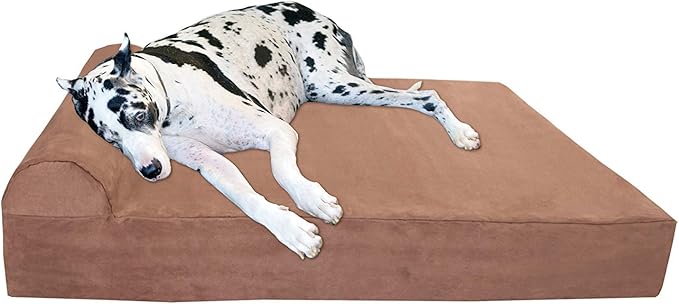 Barker Beds Giant Orthopedic Dog Bed for Large Dogs - 7" Thick Washable Big Dog Bed with Headrest - XL Water-Resistant Mattress - Durable Microsuede Cover - Comfy Pet Bed (Khaki)