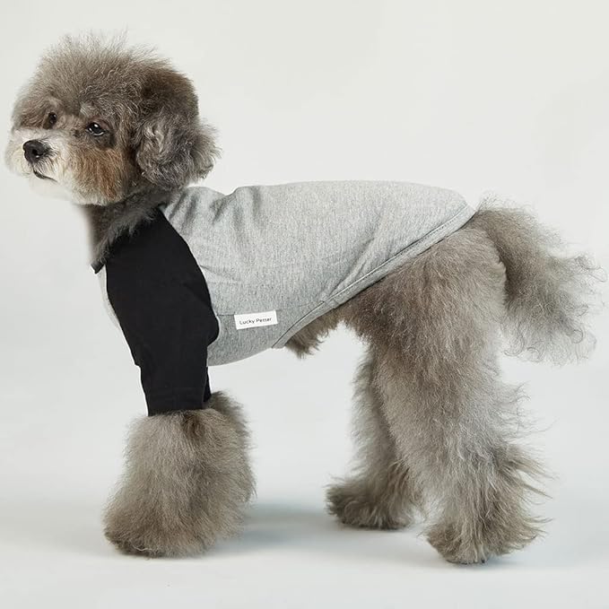 Dog Shirt for Small and Large Dogs Raglan Cotton T-Shirts Soft Breathable Dog Shirts pet Clothes Gray Series (Large, Gray/Black)