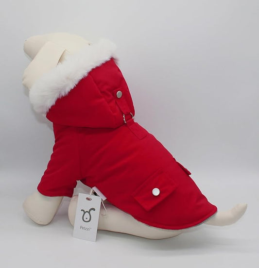 Pet Warm Dog Coat for Winter Cold Weather Clothes Hooded Dog Jacket Small Puppies Medium Large Dog Cat Clothes Insulated Padded Snow Parka (Red, Large)